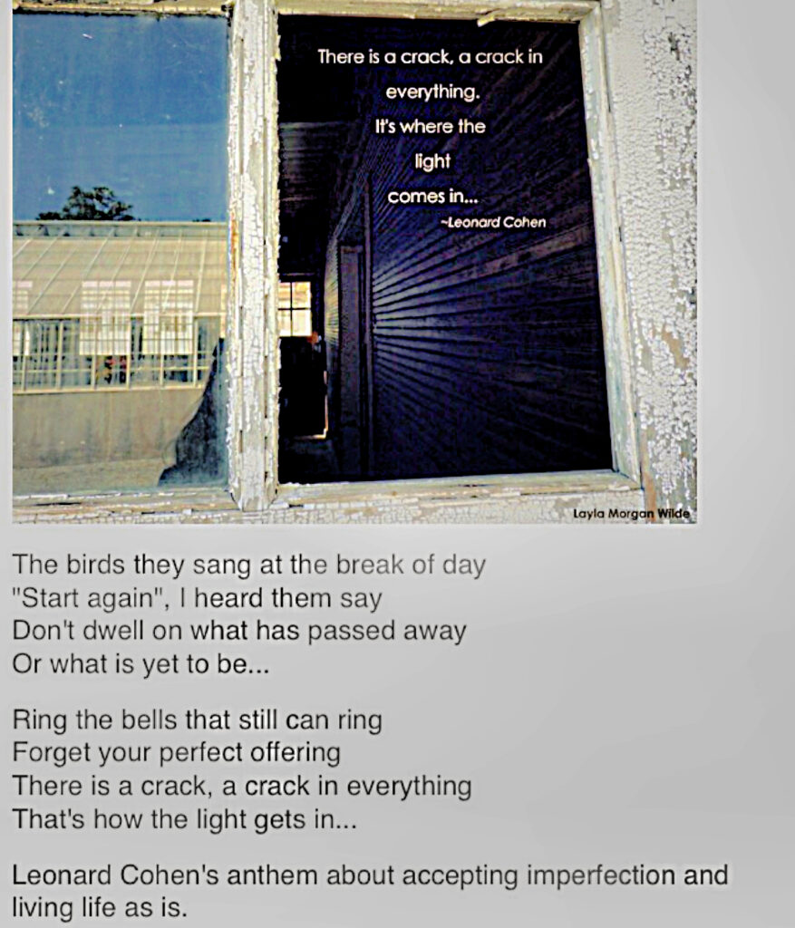  Wabi Sabi window Wisdom poem, Leonard Cohen